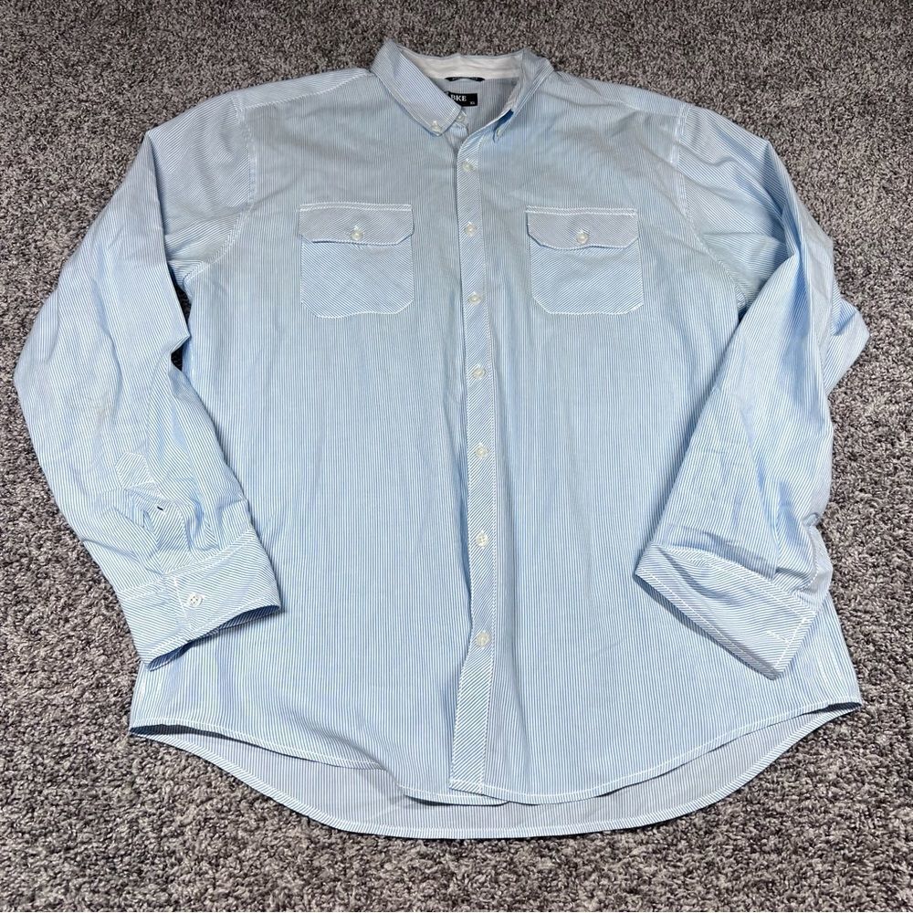 BKE Athletic Fit Long Sleeve Button Up Shirt Blue Stripe Size XL